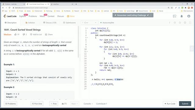 【每日一题】1641. Count Sorted Vowel Strings, 11/3/2020 смотреть онлайн