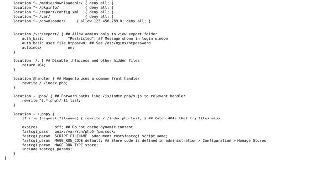 Magento: Magento NGINX allow IP/deny all for downloader folder смотреть онлайн