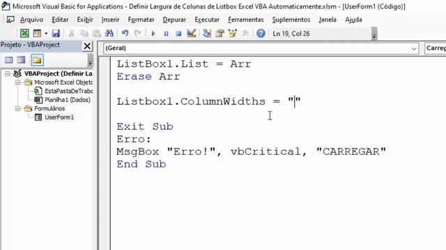 Definir LARGURA de COLUNA em LISTBOX de Planilha Excel VBA смотреть онлайн