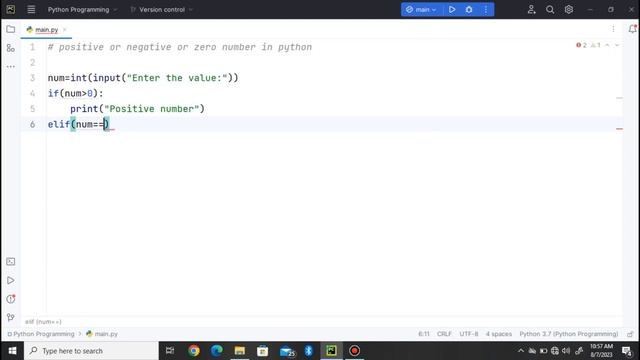 Positive or Negative Number or zero program in Python | Python Programming | Manojkumar Dheeran смотреть онлайн
