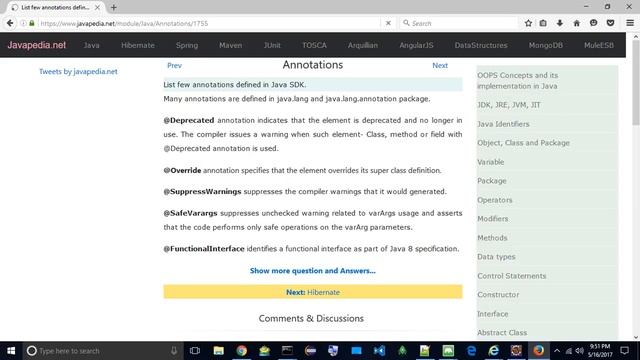List few annotations defined in Java SDK.
| javapedia.net смотреть онлайн