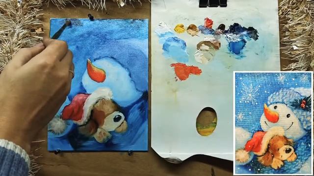 ?Снеговик и Собачка/ как рисовать снеговика/ картина масло/Марина Бердник смотреть онлайн