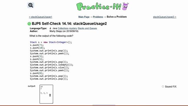 Java Practice It | Self-Check 14.14: stackQueueUsage2 | Collections, mystery, #stacks and #queues смотреть онлайн