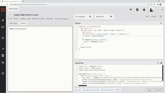 Codewars 7 kyu Largest 5 Digit Number in a Series JavaScript смотреть онлайн