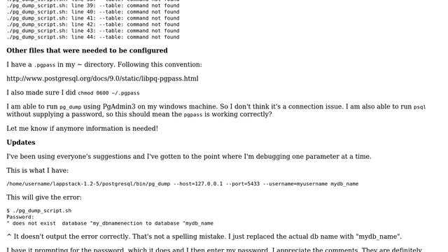 Postgresql pgdump script on RHEL5: "failed: fe_sendauth: no password supplieddatabase " смотреть онлайн