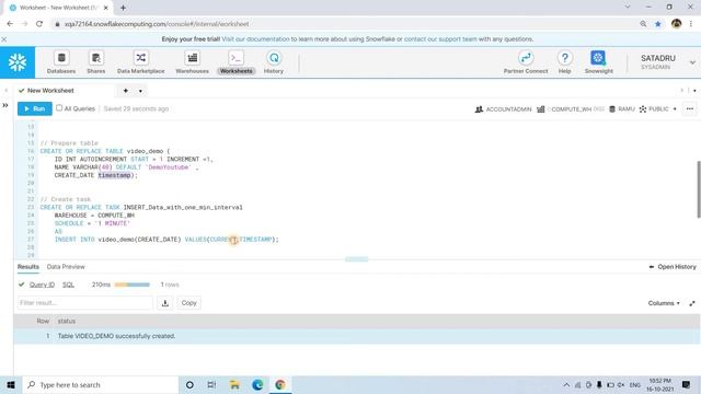 CREATE TASK in Snowflake смотреть онлайн