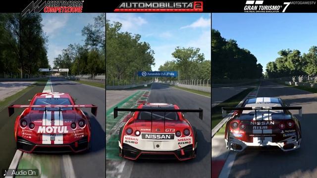 ACC vs Automobilista 2 vs Gran Turismo 7 - Nissan GT-R NISMO GT3 at Monza Comparison смотреть онлайн