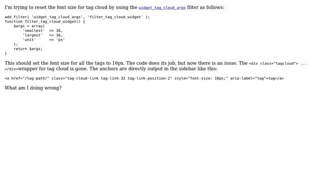Wordpress: Trying to filter tag cloud args, but it removes the wrapper смотреть онлайн