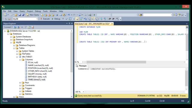 Урок 1 Создание базы данных , таблиц и типы данных MS SQL смотреть онлайн
