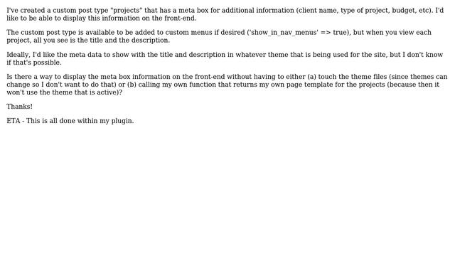 Wordpress: Custom Post Type & Meta Box - Displaying meta box information on front end? смотреть онлайн