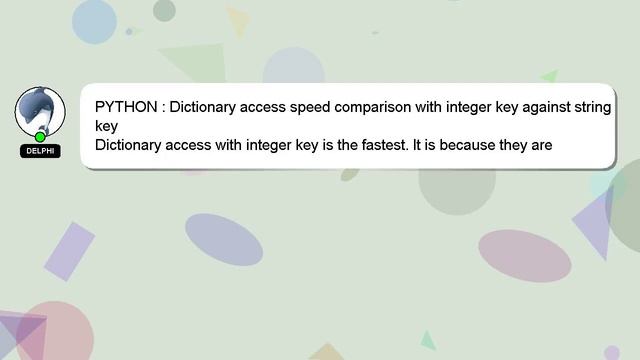 PYTHON : Dictionary access speed comparison with integer key against string key смотреть онлайн