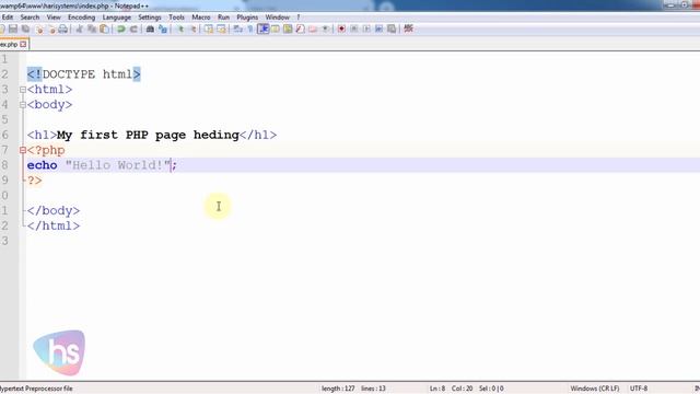 PHP tutorial for beginners | php helloworld | php syntax | php training #1 | Harisystems смотреть онлайн