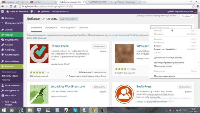 Что такое плагин, как установить и какие плагины нужны Wordpress 4.1 часть 4 смотреть онлайн