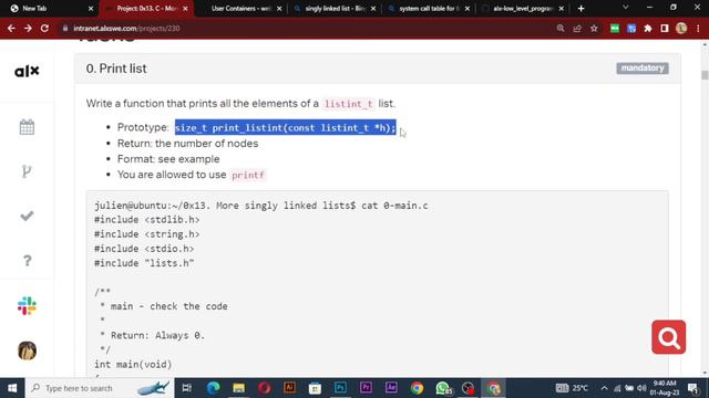 Task 0. Print list | a function that prints all the elements of a listint_t list|alx Task|code alon смотреть онлайн