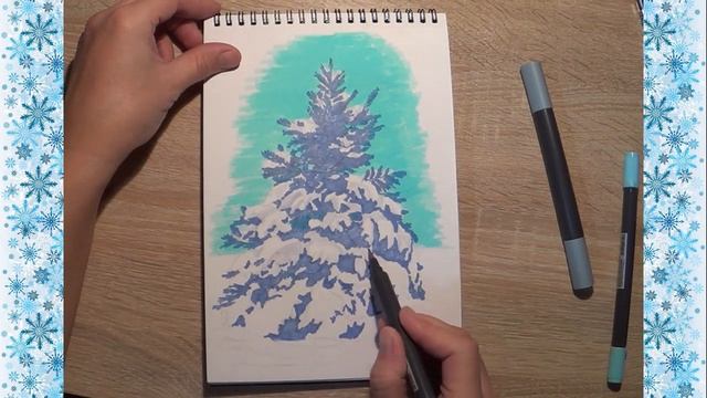 Как нарисовать елку маркерами. Скетчинг. How to draw a Cristmas tree смотреть онлайн