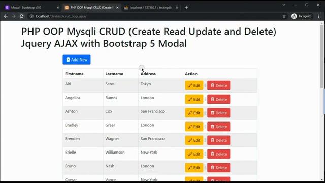 PHP OOP Mysqli CRUD (Create Read Update and Delete) Jquery AJAX with Bootstrap 5 Modal смотреть онлайн