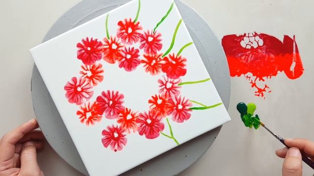 (801) Red flowers arranged in a circle | Easy Painting ideas for beginners | Designer Gemma77 смотреть онлайн