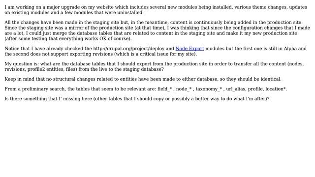Drupal: Merge production site's content into staging through database tables смотреть онлайн