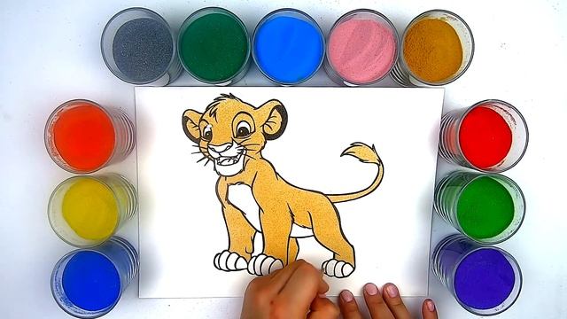 Симба КОРОЛЬ ЛЕВ, раскраска для детей. Учим ЦВЕТА / Babybox art смотреть онлайн