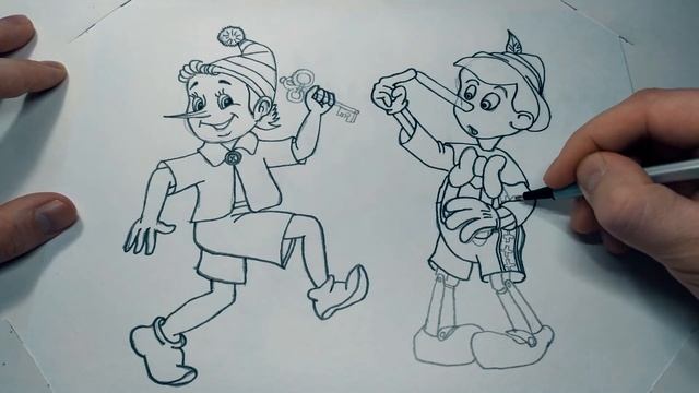 Рисунок-сравнение Буратино и Пиноккио / Figure comparison of Pinocchio and Pinocchio. смотреть онлайн
