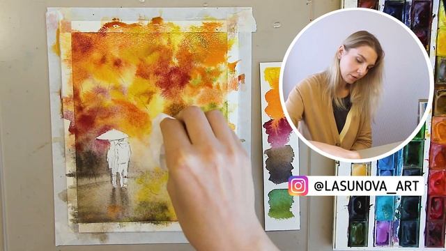 Осенний пейзаж - как нарисовать осень акварелью | мастер класс смотреть онлайн