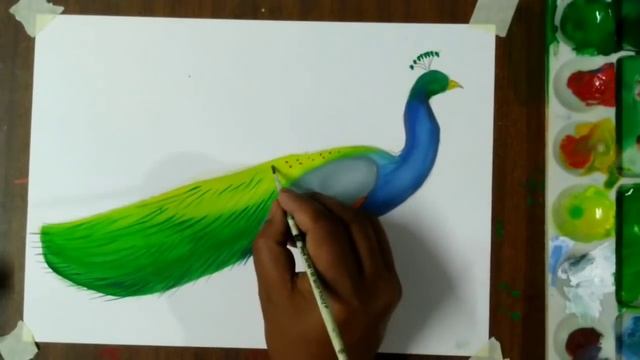How to draw a Peacock with poster colour step by step for beginners смотреть онлайн