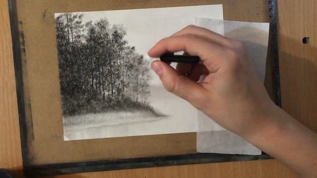 Misty Landscape Charcoal Drawing смотреть онлайн