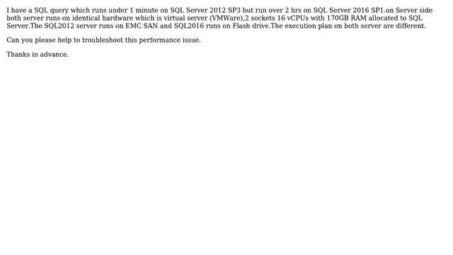 Databases: SQL Query performing slow on SQL Server 2016 SP1 than SQL Server 2012 SP3 смотреть онлайн