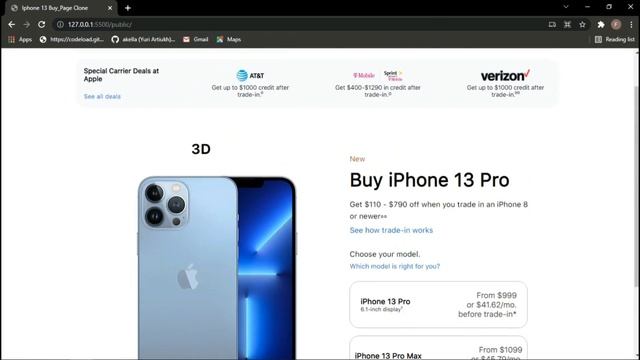 Responsive Apple Webpage Clone with 3D iPhone in Three.js. смотреть онлайн