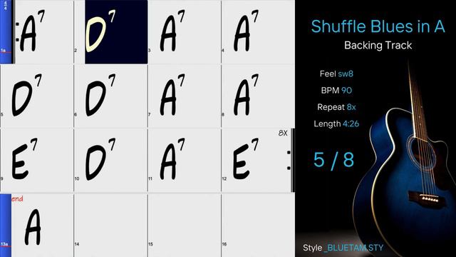 Blues Shuffle in A | Backing Track | 90 bpm | Play Along смотреть онлайн