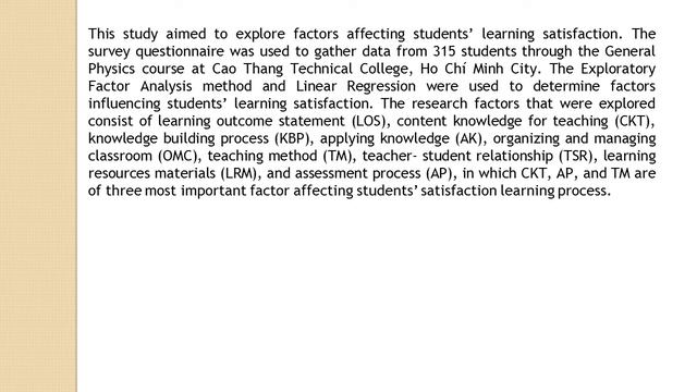 Factors Affecting Students’ Learning Satisfaction Case Study in Learning Physics Courses IJETL 51 1 смотреть онлайн