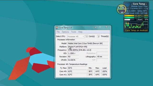 My laptop is running at 5.76GHz - Intel core 2 duo T6400 смотреть онлайн