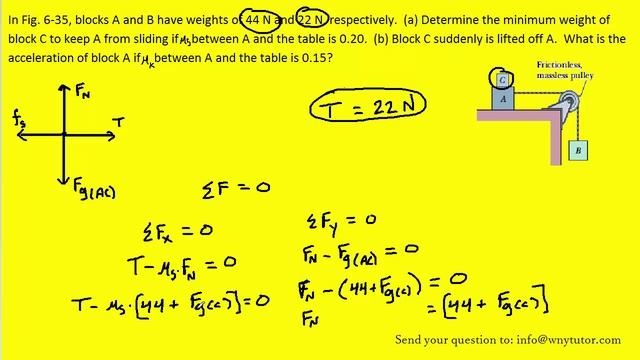 Blocks A and B have weights of 44 N and 22 N, respectively. (a) Determine the minimum weight of bl смотреть онлайн