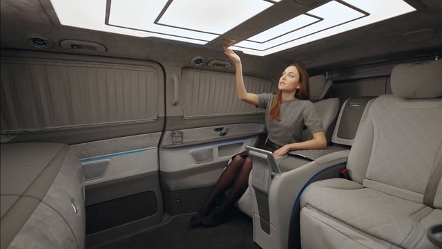 Mercedes-Benz V-CLASS VIP: Перегородка с телевизором и баром, диван от w222, управление с планшета! смотреть онлайн