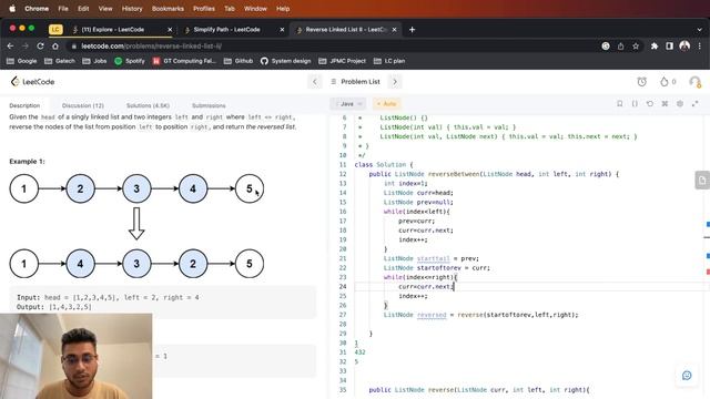 92. Reverse Linked List II смотреть онлайн
