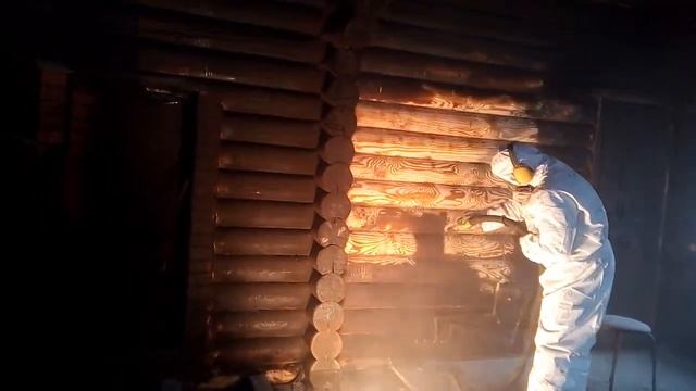 Очистка сгоревшей бани от сажи и копоти, ликвидация запаха гари смотреть онлайн