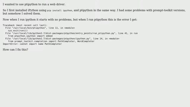 "ImportError: cannot import name PathCompleter" when running PtPython смотреть онлайн