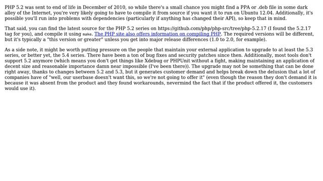 Ubuntu: Is there any repository for installing PHP 5.2.x on Ubuntu 12.04? (2 Solutions!!) смотреть онлайн