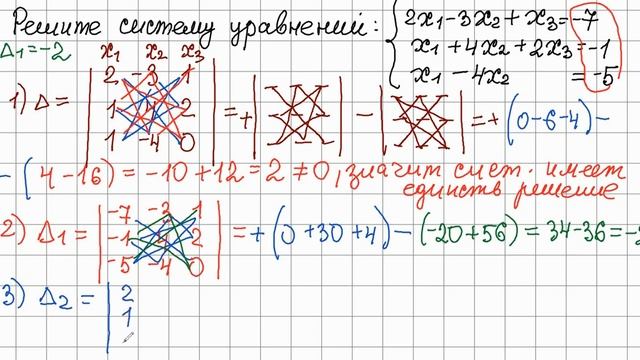 Решение систем линейных уравнений методом Крамера. смотреть онлайн