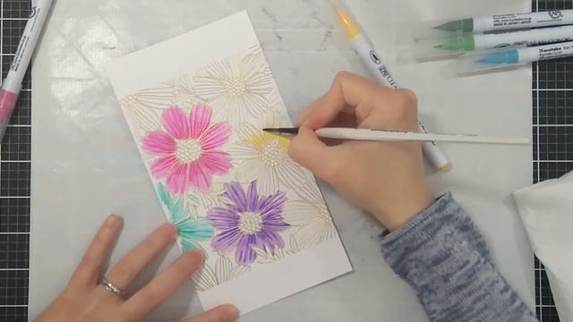 Cosmos Bloom Background With Zigs || Simon Says Stamp || Quick And Easy Watercolored Card смотреть онлайн