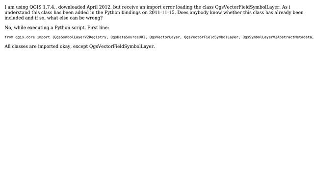 GIS: ImportError: cannot import name QgsVectorFieldSymbolLayer смотреть онлайн