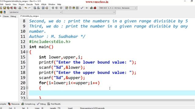 C Program to print the numbers divisible by 5 in between 100 to 200 смотреть онлайн