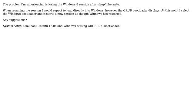 Ubuntu: Dual boot: Windows 8 session lost after Hibernate/Sleep (2 Solutions!!) смотреть онлайн