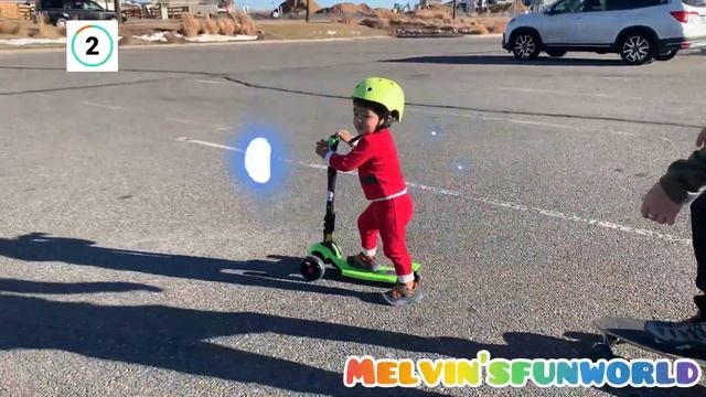 2 years old learning kick 3 wheels scooter | kids video смотреть онлайн
