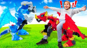 Собираем Роботы Трансформеры Супер 10! Драгониус и Тиранус на испытаниях. Видео про игры для детей