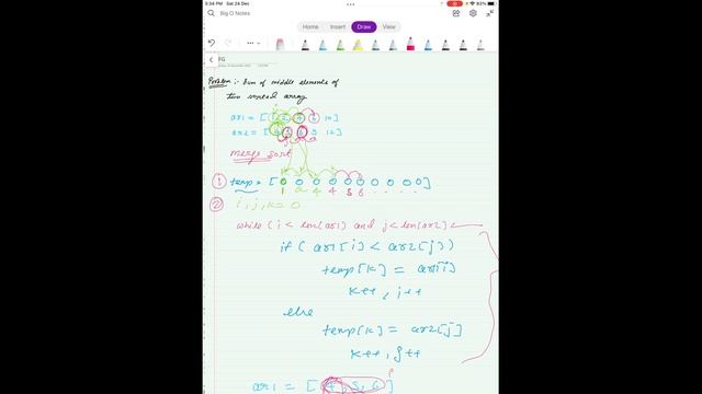 sum of middle elements of two sorted arrays - GFG Problem, Python #mergesort #gfg смотреть онлайн