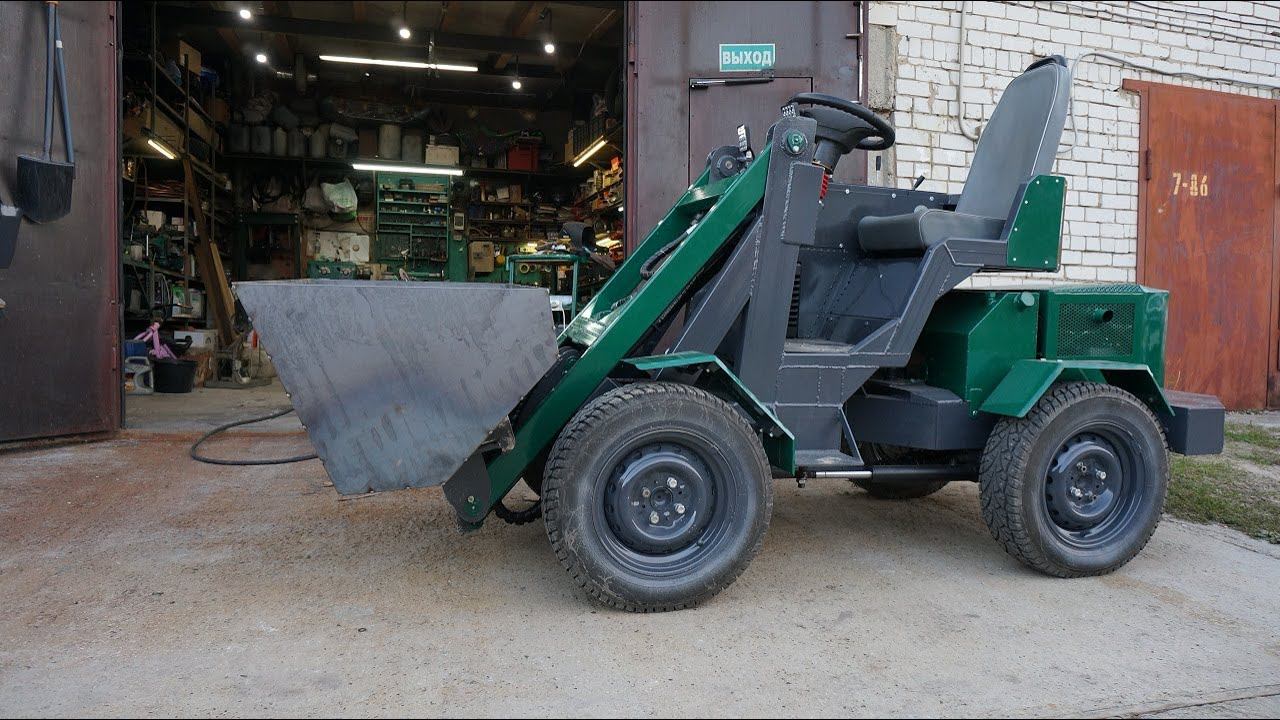 Самодельный мини погрузчик. Ковш и замер грузоподъёмности. смотреть онлайн