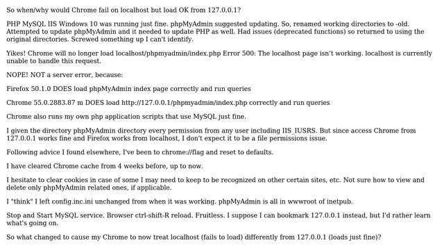 When/why would Chrome get 500 error on localhost but load OK from 127.0.0.1, while Firefox loads... смотреть онлайн