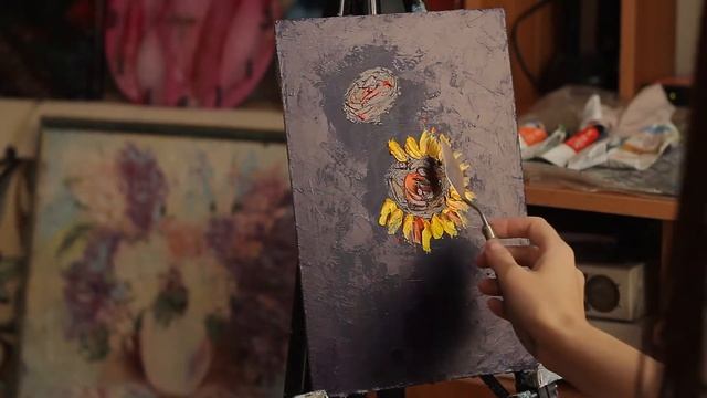 Уйменова Анастасия, урок живописи маслом «Подсолнухи» смотреть онлайн