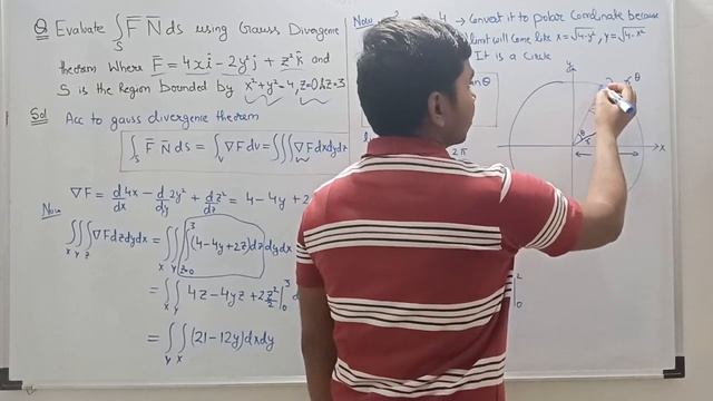 Gauss divergence - F=4xi−2y^2j+z^2k and the region bounded by x^2+y^2=4, z= 0 and z=3 смотреть онлайн